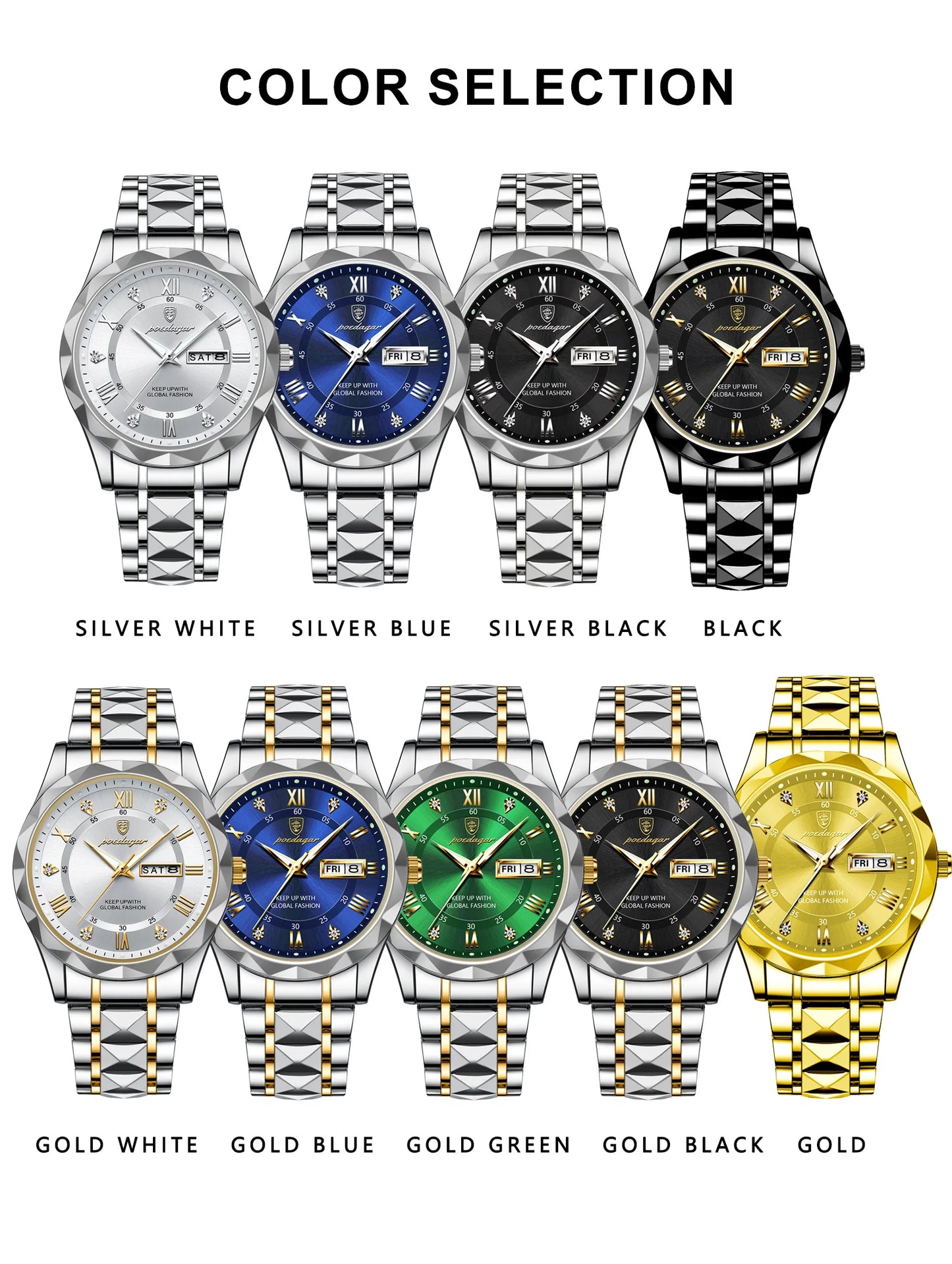 POEDAGAR Luxury Business Men's Watches Waterproof Stainless Steel Luminous Man Wristwatch Date Week Quartz Sport Men Watch Reloj