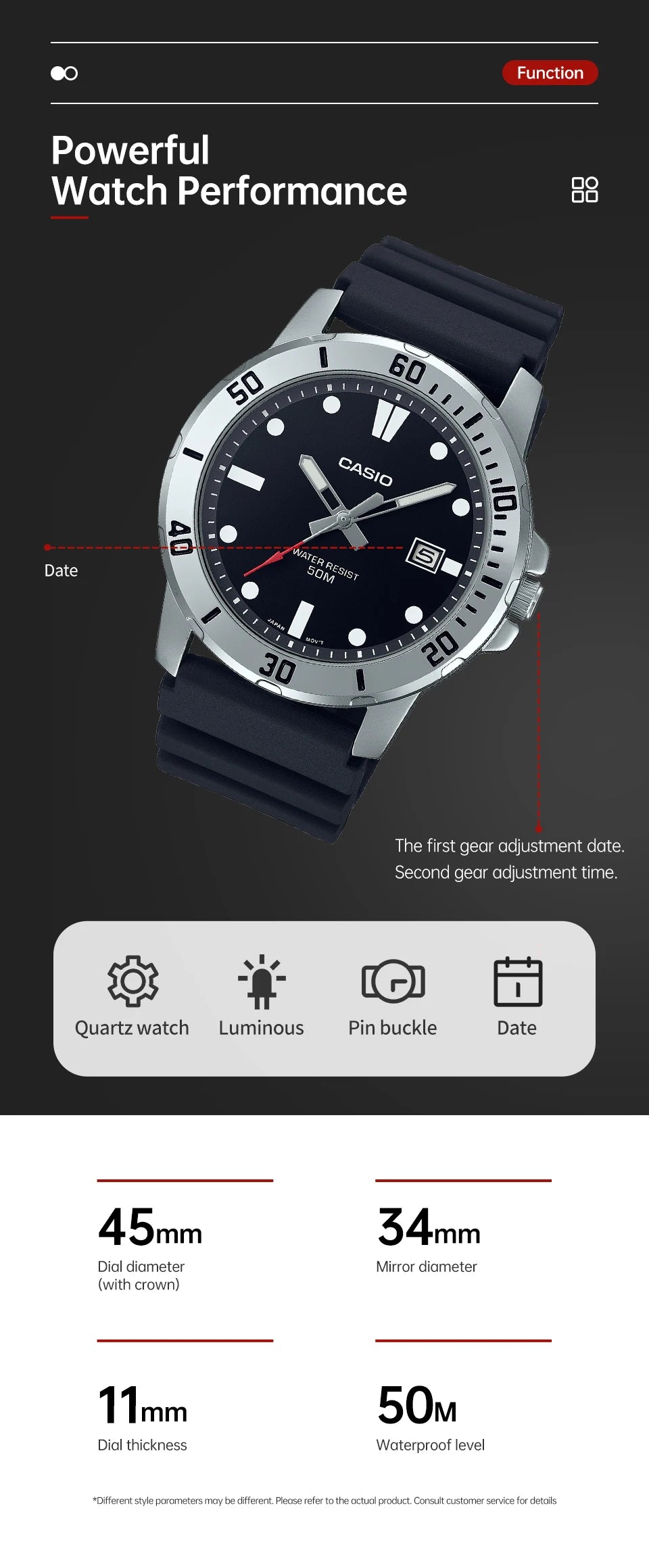 Casio watch for men business fashion resin strap atmospheric waterproof  MTP-VD01-1E