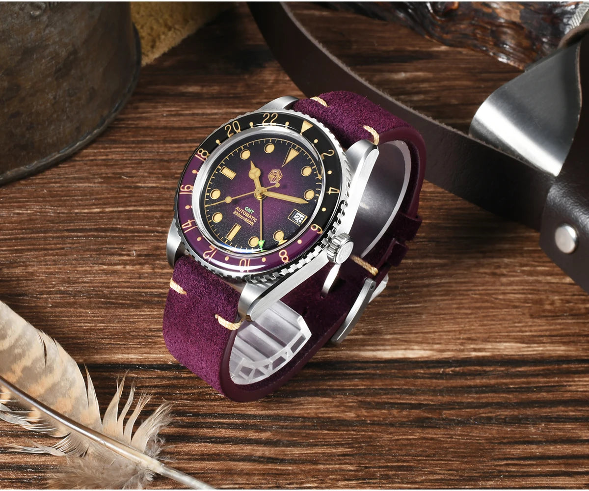 San Martin 2025 Men's Watches, Retro NH34 GMT Sandwich Dial, 40mm Bidirectional Sapphire Bezel, Luxury Sports Watch, 20Bar