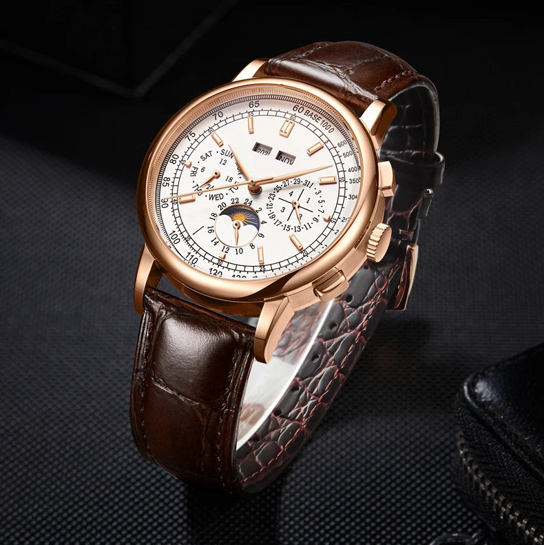 Custom Logo Diy Automatic Mechanical Watches For Man Business Multification Date Day Month Year 316L Mechanical Men's Watches