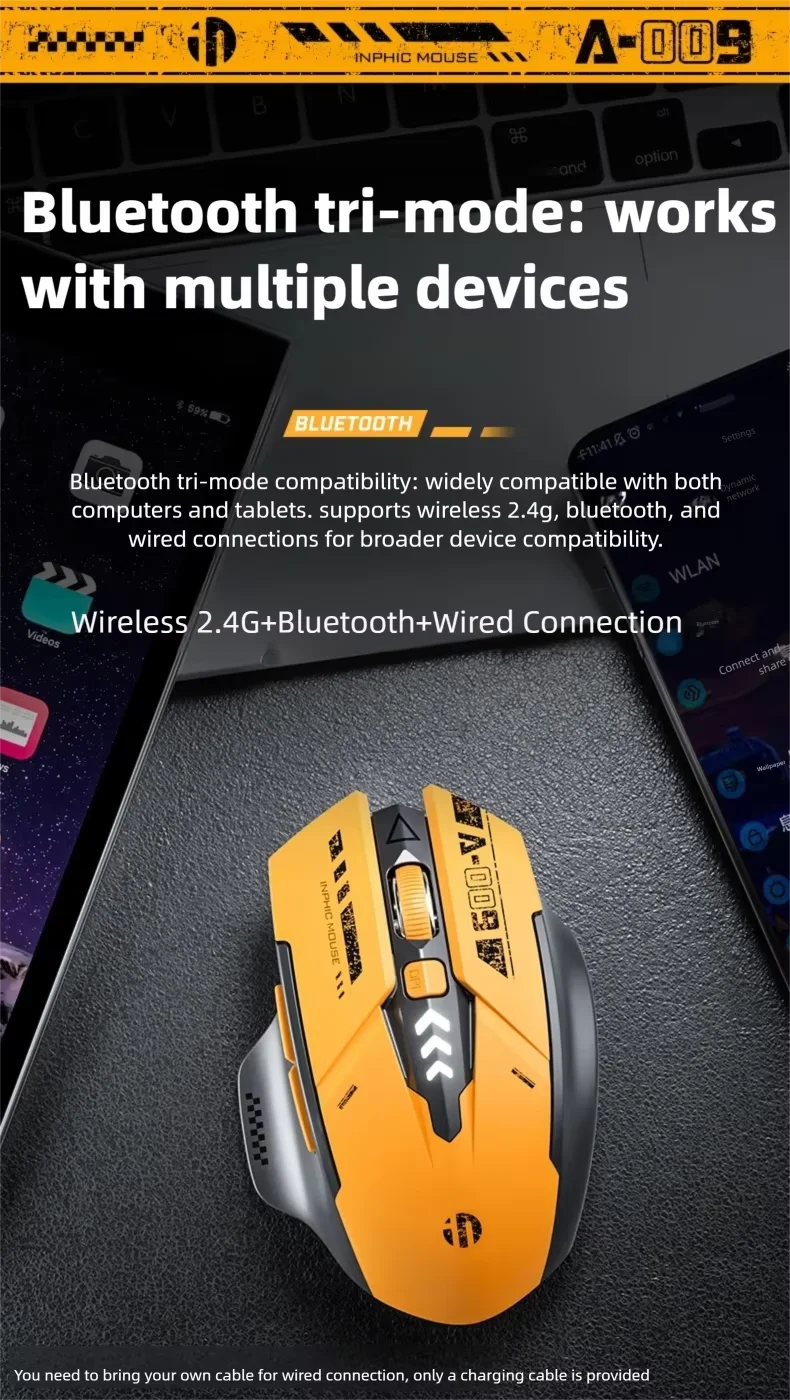 Inphic A9 V2 Wireless Gaming Mouse – 12800 DPI Rechargeable Ergonomic Mouse