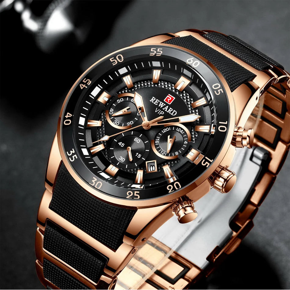 REWARD Men's Watches 81011M Sports Silicone Quartz Men's Watch Waterproof Calendar Chronograph Luminous Watches Men