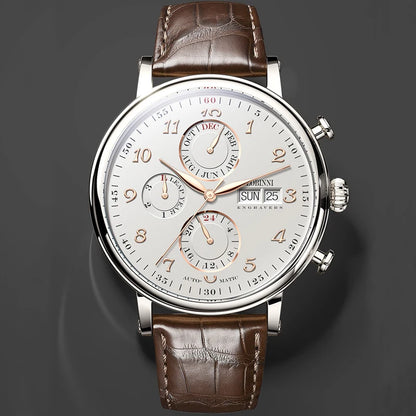 Reloj de lujo suizo LOBINNI para hombre, mecánico automático con calendario perpetuo, cristal de zafiro y multifunción L13019-8