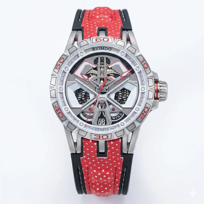 OBLVLO Mens Luxury Machinery Skeleton Mechanical Automatic Watches Analog Big Dial Blue Rubber Band Military Watch RD-909