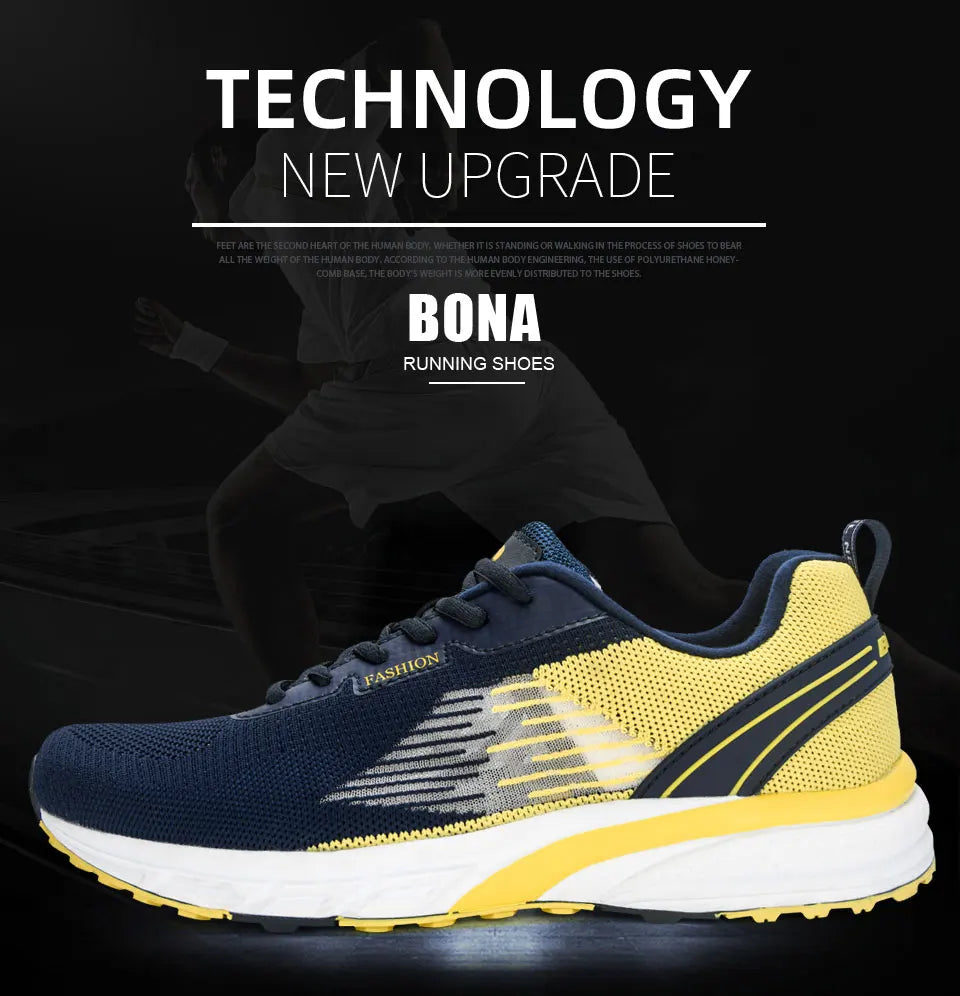 BONA New Popular Style Men's Running Mesh Weaving Upper Sport Shoes Ventilated Jogging Walking Sneakers Lace-Up