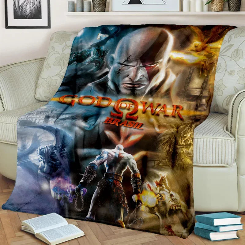 3D God of War Games Gamer Kratos HD Blanket,Soft Throw Blanket for Home Bedroom Bed Sofa Picnic Travel Office Cover Blanket Kids