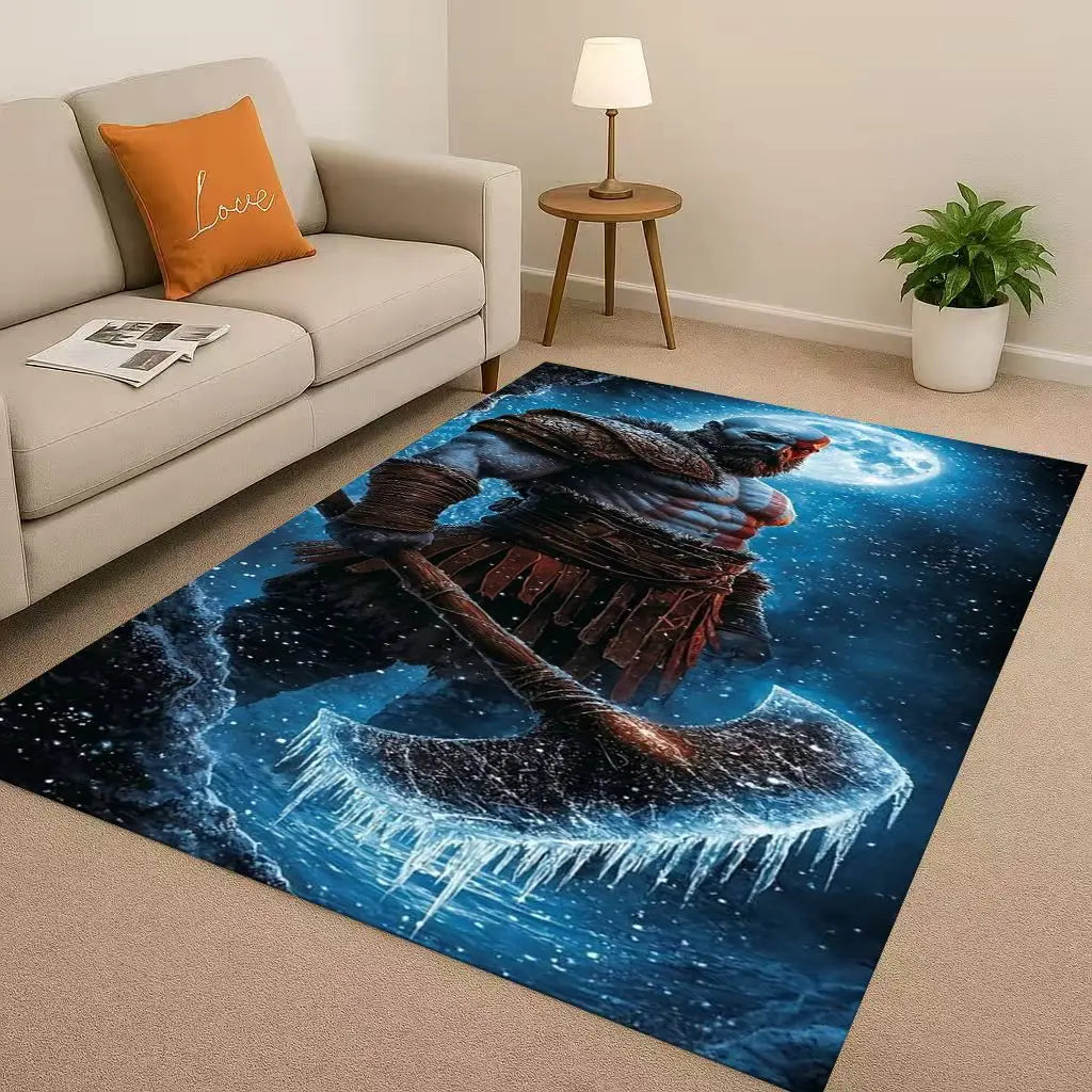 Kratos God of War Game Cartoon Gamer Living Room Non-Slip Area Rug Soft Carpet for Bedroom Playroom Sofa,Easy Clean Home Doormat