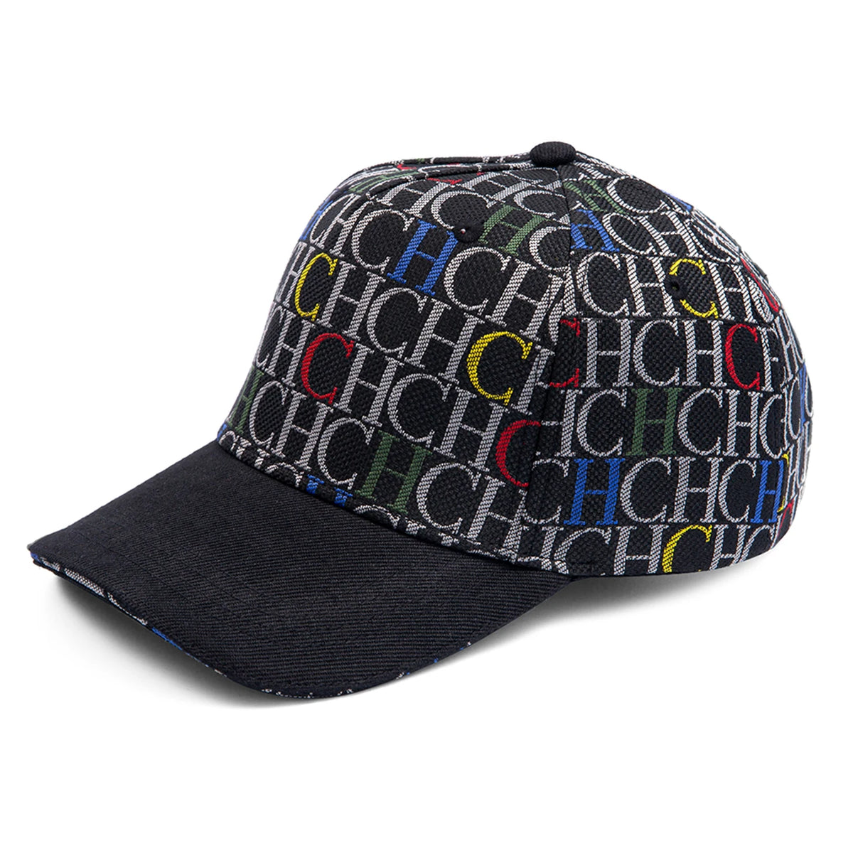 Șapcă de baseball cu imprimeu monogramă CH, structurată, ajustabilă, unisex, tip „dad hat”, cu vizieră de soare, stil streetwear, din țesătură neagră, șapcă casual