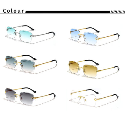 HBK Frameless Metal Sunglasses Men Wave Cutting Sun Glasses for Women Travel Shopping Shades Eyeglass UV400 Summer Style