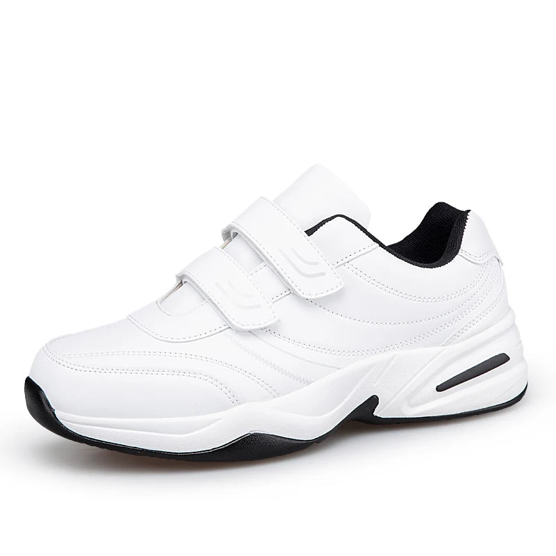 Men's Adjustable Hook and Loop Leather Sneakers Casual Sports Shoes White Sneakers Masculino Zapatillas Deportivas Tennis