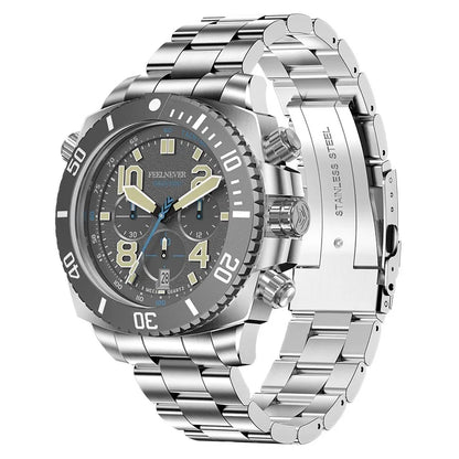 FeelNever Sport Automatic Movement Quartz Watch Stainless Steel Sapphire Crystal Watches for Men 500M Waterproof Clocks Watch for Men