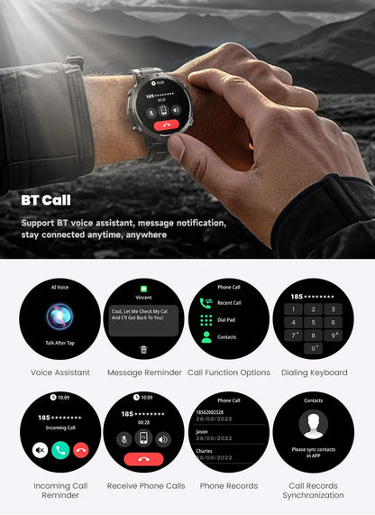 2026 Novo Smartwatch Militar TANK X3 para Homem, Bateria 1000mAh, 10ATM À Prova de Água para Natação, Percurso GPS, Ecrã AMOLED HD de 1.75", Chamadas e Desporto