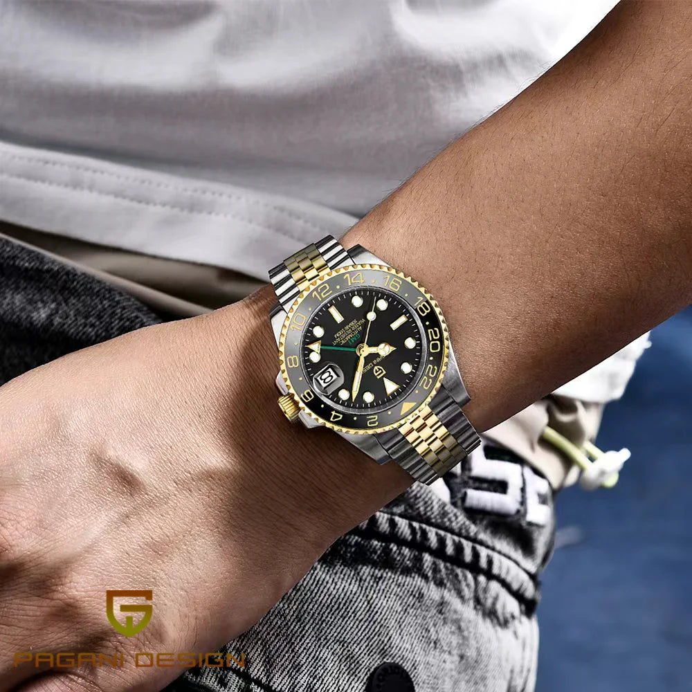 Pagani Design GMT mekanisk herreur – Luksusmodel med safirglas, rustfrit stålhus og keramisk ramme – Automatisk herreur, professionel stil