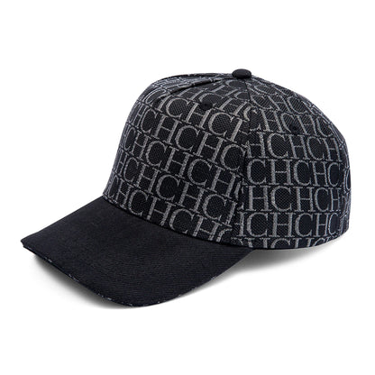 Șapcă de baseball cu imprimeu monogramă CH, structurată, ajustabilă, unisex, tip „dad hat”, cu vizieră de soare, stil streetwear, din țesătură neagră, șapcă casual