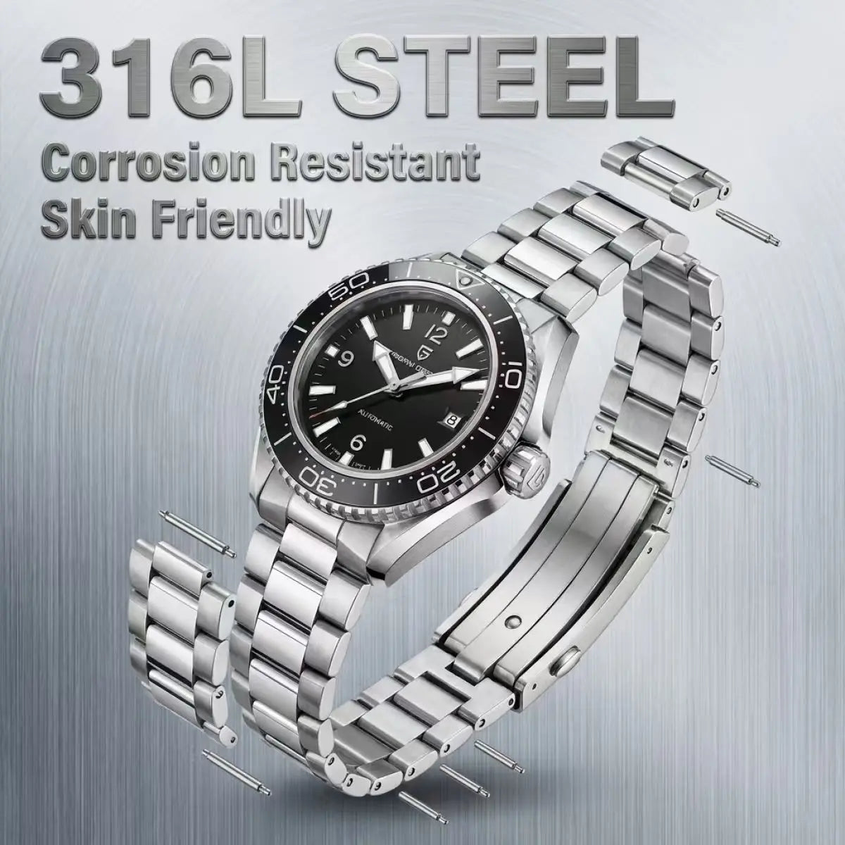 Pagani Design New Men's Mechanical Watch Luxury Sapphire Stainless Steel 100m Waterproof Ceramic bezel Automatic Watch