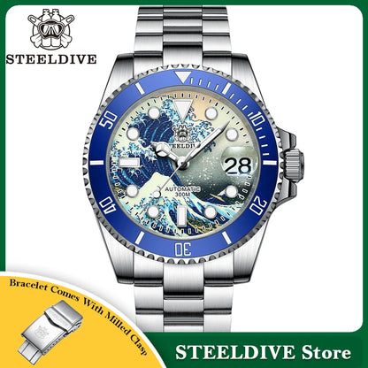 STEELDIVE New SD1953J 41mm Kanagawa Dial Sapphire Glass NH35 Automatic Movement 300M Waterproof Water Ghost Dive Watches For Men