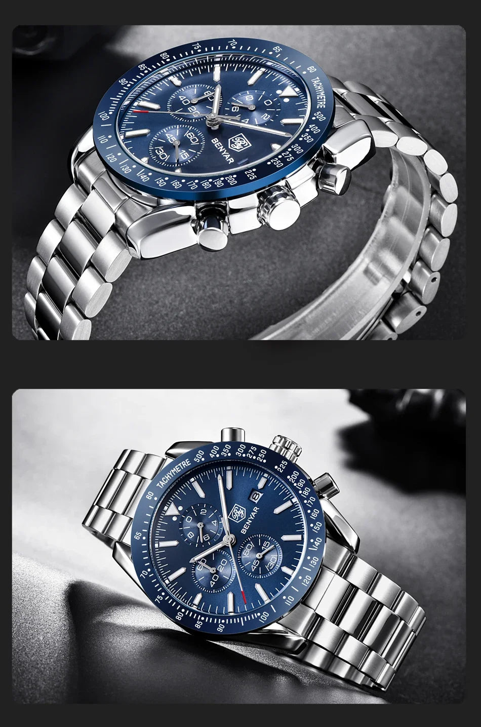 Reloj para hombre BENYAR 5140, reloj deportivo informal, reloj de cuarzo de lujo resistente al agua, cronógrafo militar de marca de alta gama.