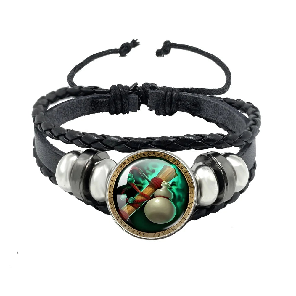 Classic Games World Of Warcraft Hearthstone Glass Leather Rope Bracelet For WOW Alliance and Horde Combatant Gift