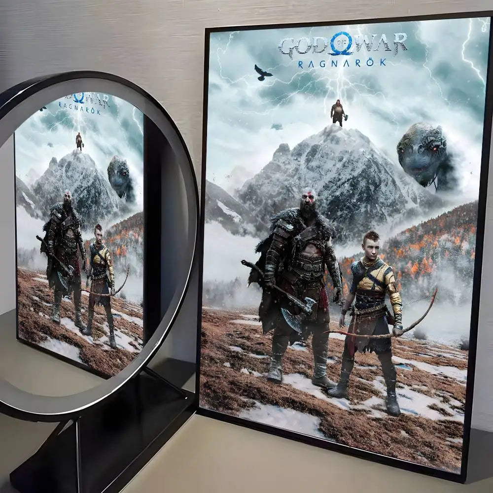 Classic pop God of War Ragnarok poster art HD canvas advanced aesthetic Printing Paper Wall Art for Living Room Home Decor