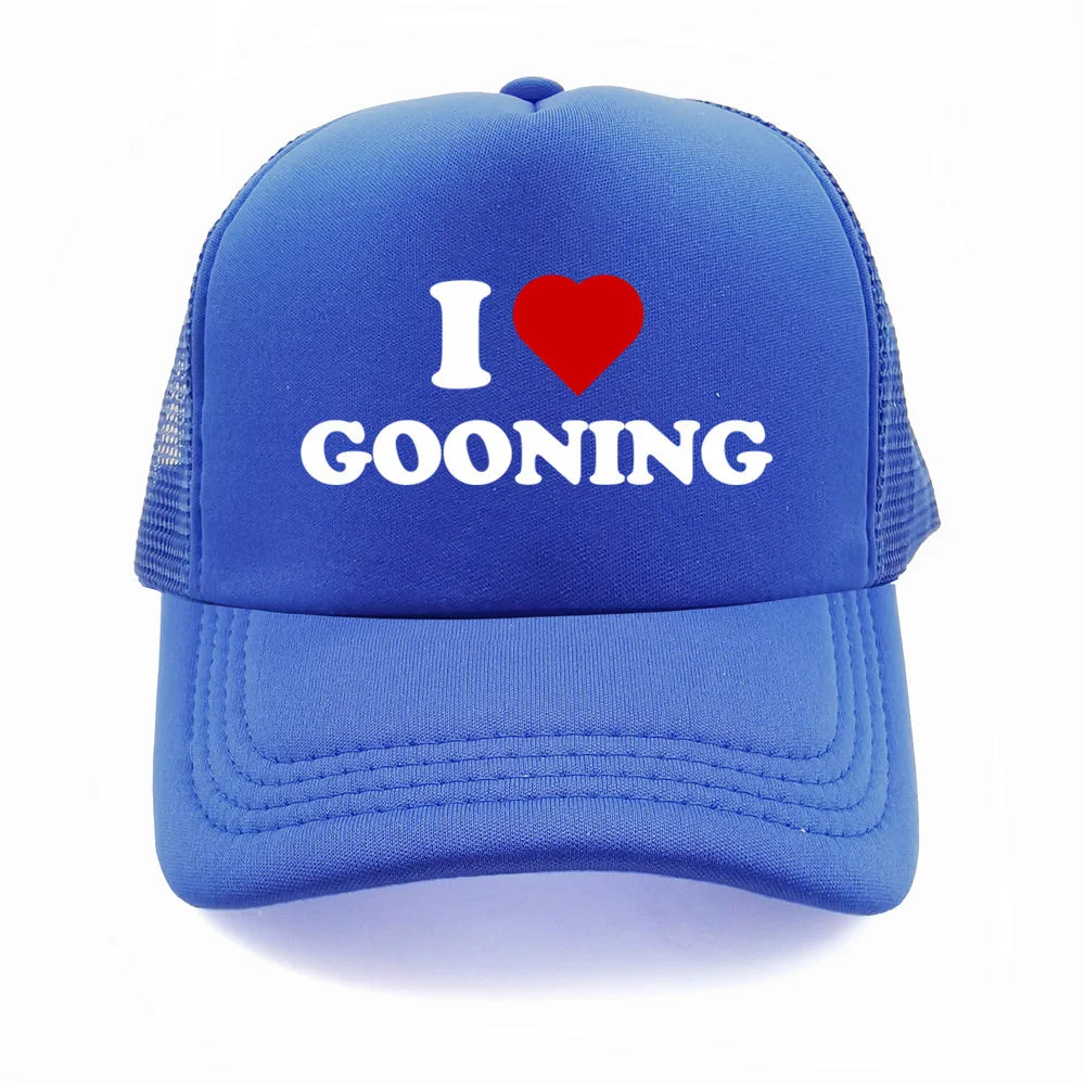 Casquettes de baseball humoristiques « I Love Gooning » – Casquette d'été tendance pour homme en maille, casquette de camionneur humoristique, casquettes unisexes d'extérieur en maille MZ-080