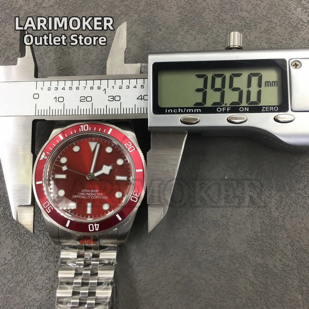 LARIMOKER NH35 39mm Automatic Men's Watch Domed Sapphire Glass 100m Diving Vintage Wine Red Insert Dial Super Luminous Watch