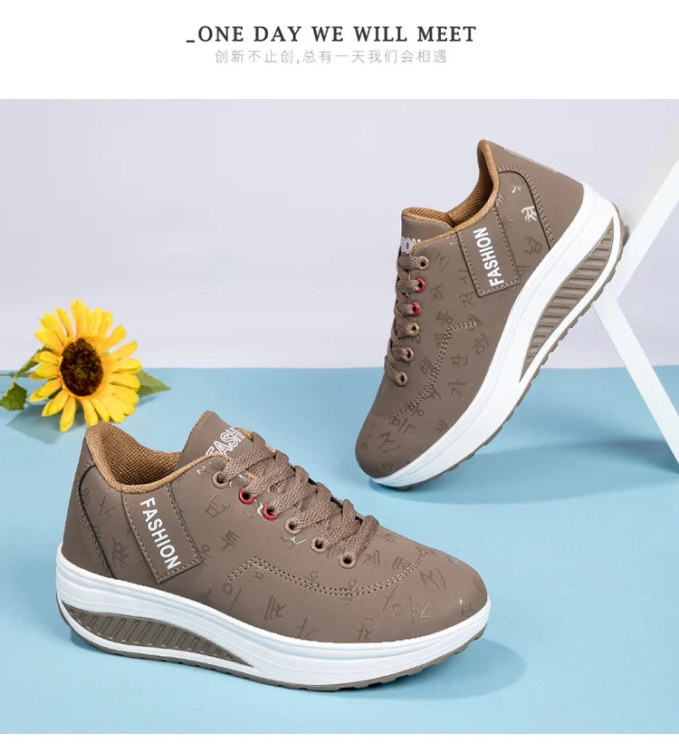 Zapatillas casuales de mujer para exterior con suela gruesa, plataforma de moda, talla grande 42, suela plana, para caminar, deporte, caminatas y running