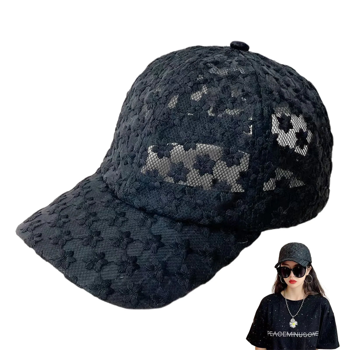 Casquette de baseball fine à fleurs en dentelle pour femme, printemps-été, protection solaire, casquette ajourée, respirante, mignonne, tour de tête réglable