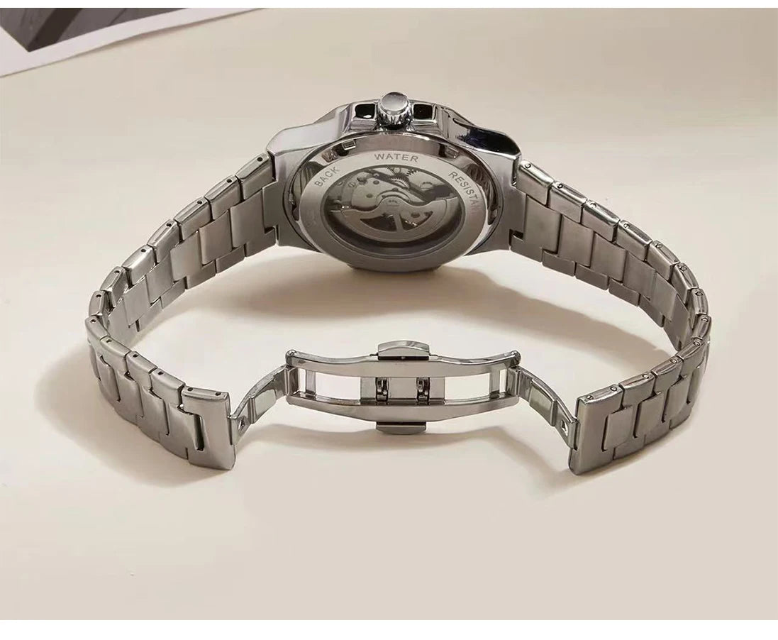 LONGLUX HOT SALE automatic mechanical men watch wholesale no logo waterproof skeleton business  stainless steel gift watch