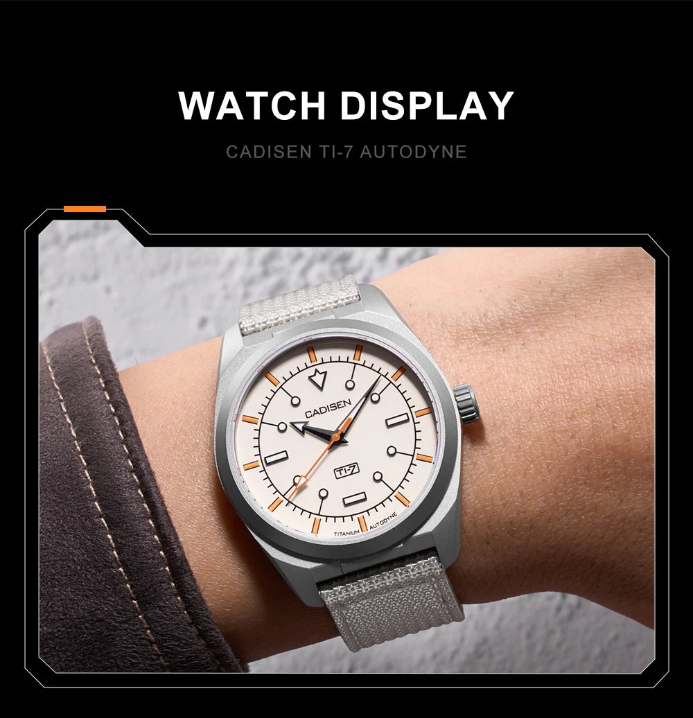 CADISEN TI-7 Autodyne Titanium steel Automatic Mechanical Canvas Wristwatch MIYOTA 8215 Luminous Sapphire Waterproof Man Watches