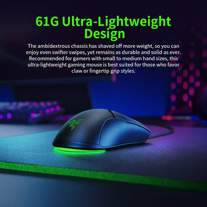 Razer REGALO DI CAPODANNO regalo Thunder Snake Viper Mini mouse gaming cablato per computer e laptop Esports con luce RGB, mouse per mani piccole
