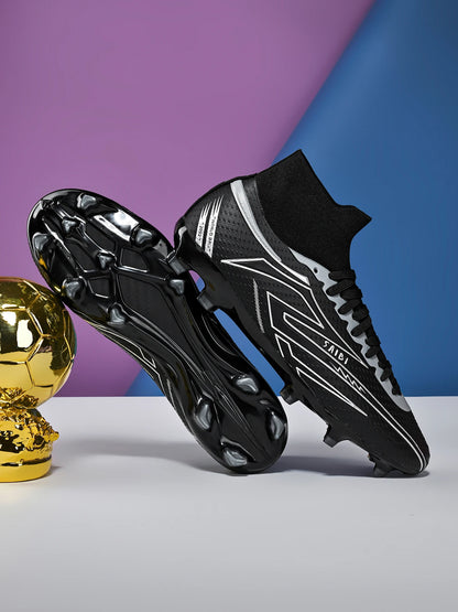 AG/FG Long Studs Soccer Shoes, PU Fabric Mixed Upper, TPU Sole Wear-Resistant Anti-Slip, Men Women Kids Youth Outdoor Sports