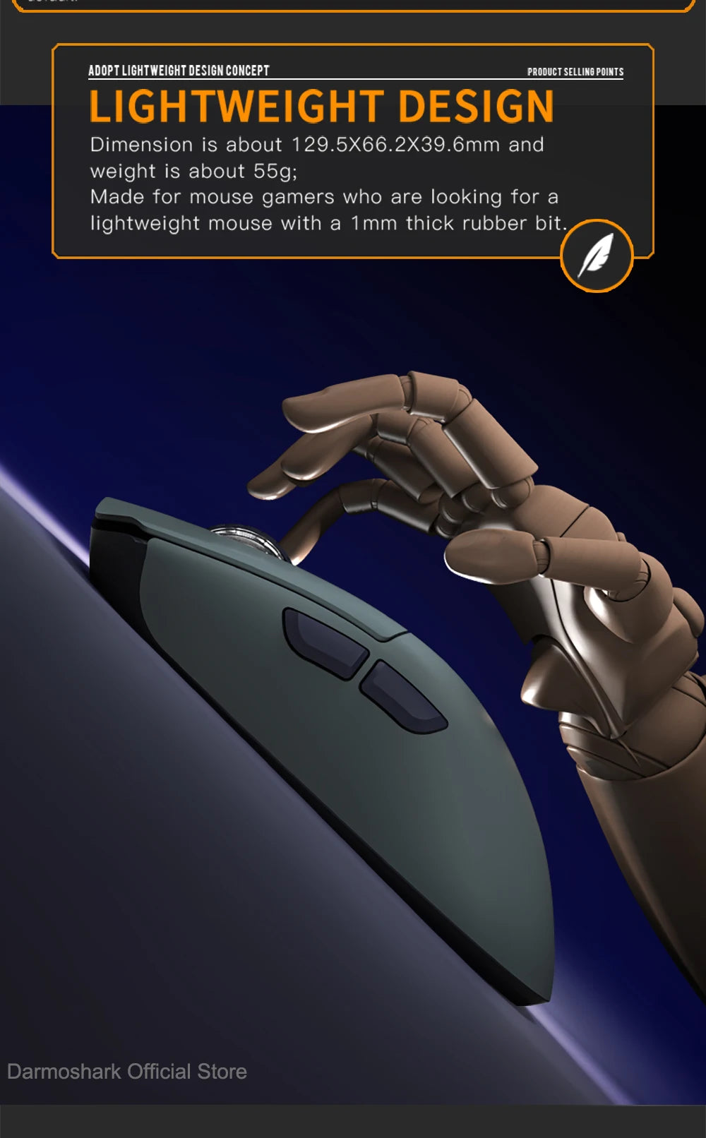 Mouse da gaming Darmoshark M3Pro 2.4G BT wireless tri-mode, sensore PAW3395, N52840, 26000DPI, mouse con driver macro per mani grandi per il gaming