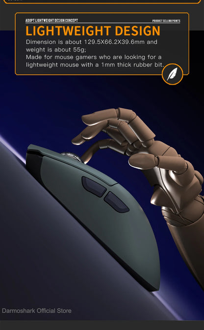 Mouse da gaming Darmoshark M3Pro 2.4G BT wireless tri-mode, sensore PAW3395, N52840, 26000DPI, mouse con driver macro per mani grandi per il gaming