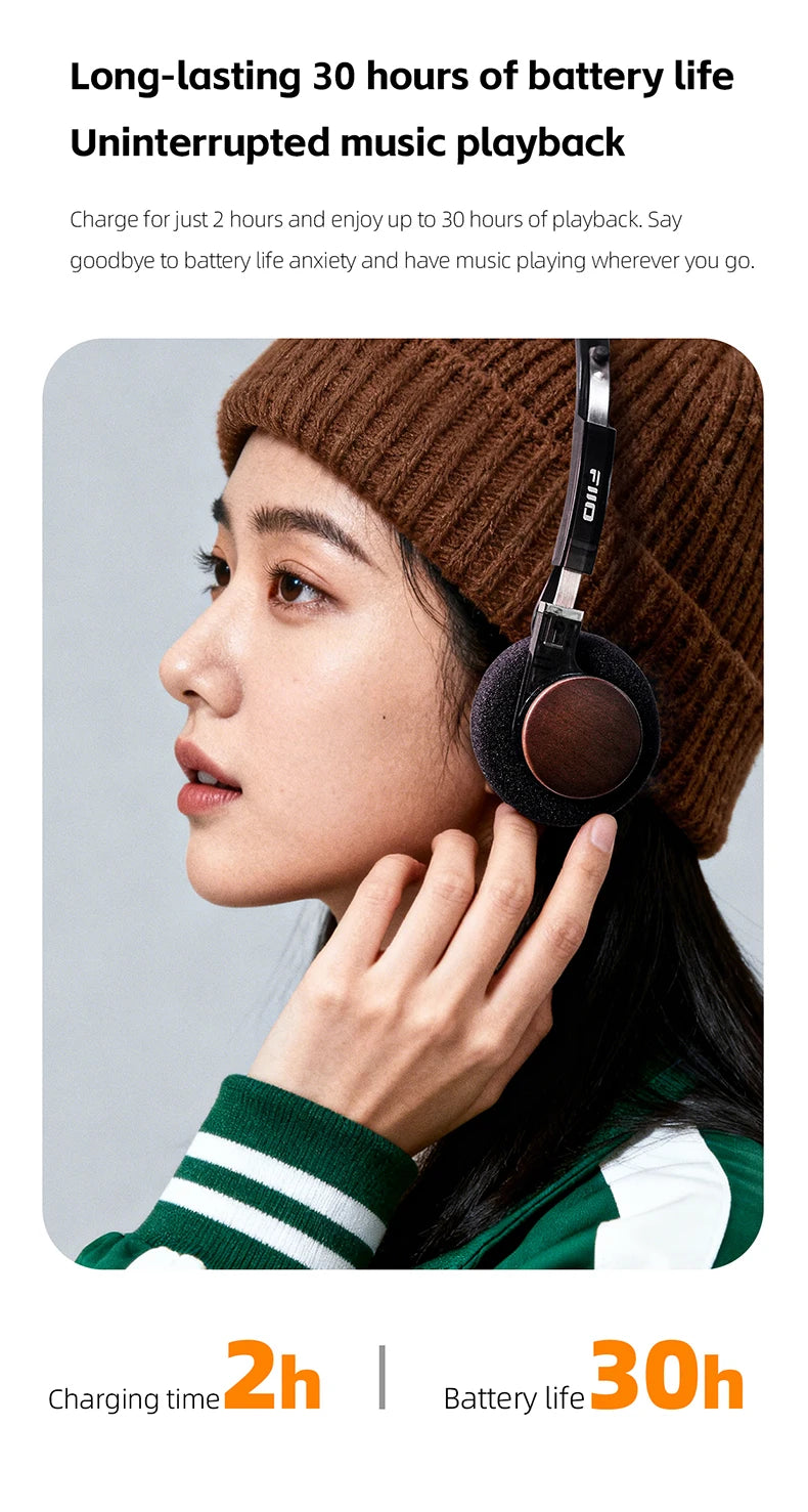 Auriculares Bluetooth On-Ear FIIO EH11 – Diadema inalámbrica Hi-Res LDAC con graves, batería de 30H, conexión a dos dispositivos y diseño retro ligero