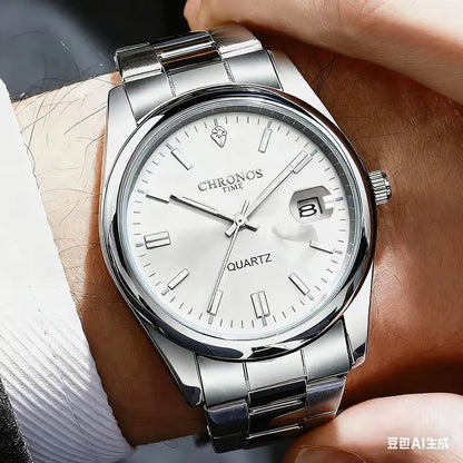 Ceas de mână pentru bărbați CHRONOS – Marcă de lux, rezistent la apă, luminat, cu afișaj al datei, din oțel inoxidabil, cu mecanism cu cuarț.