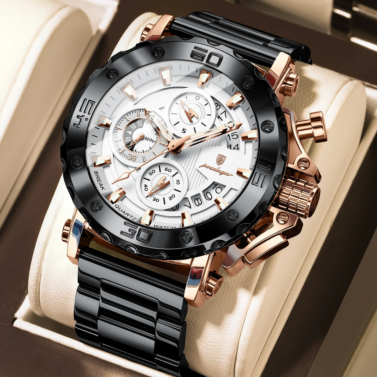 Reloj de lujo para hombre POEDAGAR, luminiscente, hermético, cronógrafo, con fecha, acero inoxidable, cuarzo, Reloj