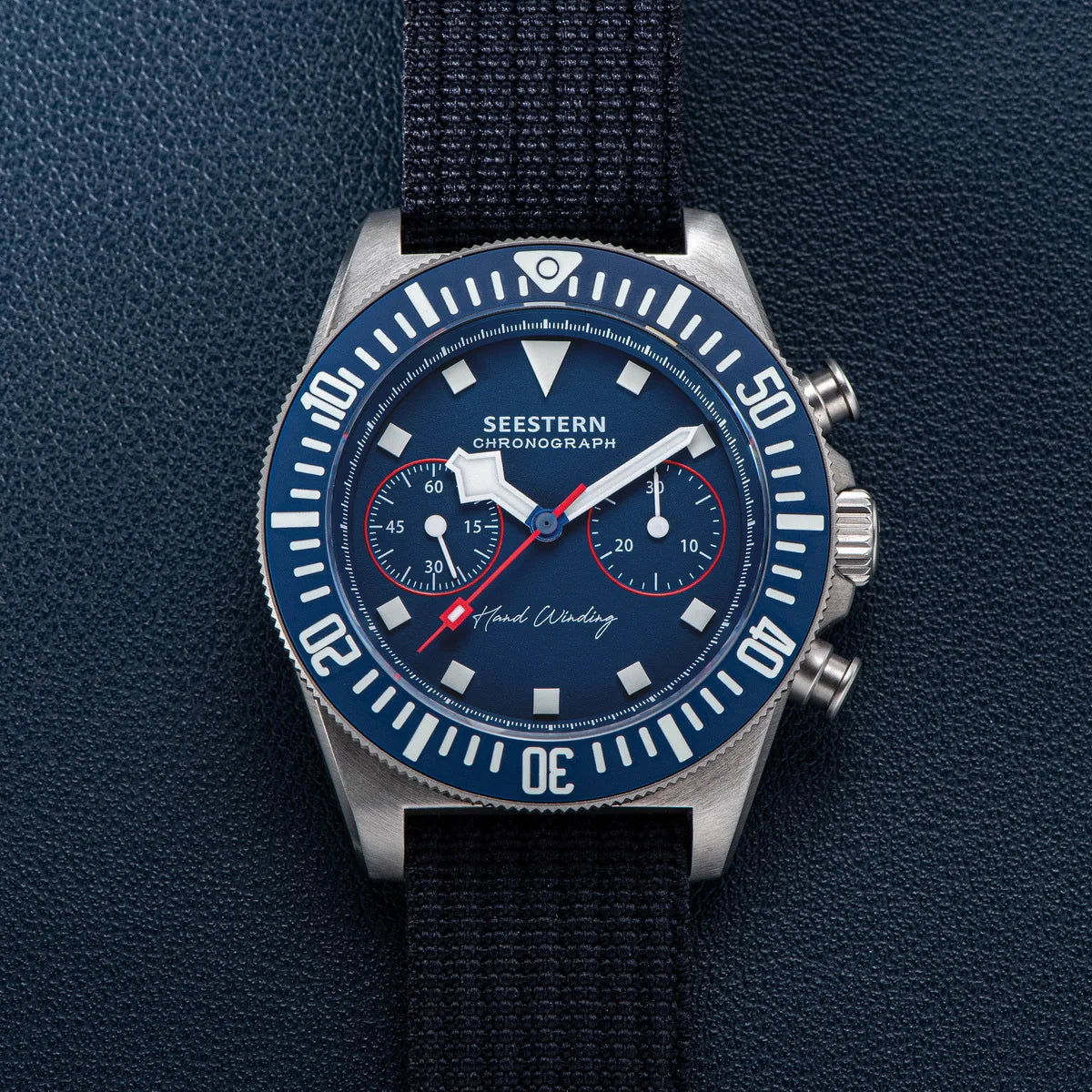 Cronógrafo SEESTERN para homem com movimento mecânico Tianjin ST1901, vidro de safira, bracelete de nylon, autocolante, luminoso, esqueleto