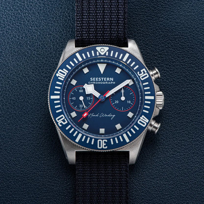 Cronógrafo SEESTERN para homem com movimento mecânico Tianjin ST1901, vidro de safira, bracelete de nylon, autocolante, luminoso, esqueleto