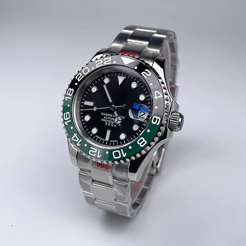 YM Style 40mm Mens Wristwatch, Bidirectional Rotate Bezel, Luminous Dial & Sapphire Crystal, Jubilee Bracelet for NH35 Movement
