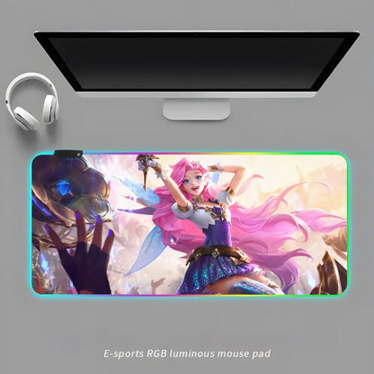A-S-SeraphineS-ES Mouse Pad RGB Gaming Mouse Pad Desk Mat HD Gamer Large LED Light XXL MousePads