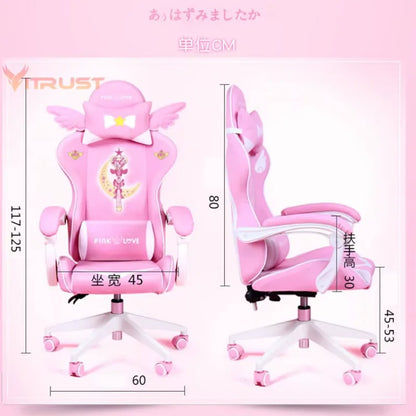 Pink Gaming Chair for Girls, Cute Comfortable Gaming Chair with Armrests, Swivel Height Adjustable Gamer Chair for Bedroom, Office & Streaming