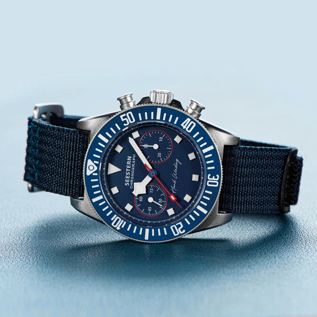 Cronógrafo SEESTERN para homem com movimento mecânico Tianjin ST1901, vidro de safira, bracelete de nylon, autocolante, luminoso, esqueleto