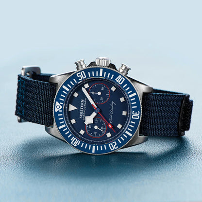 Cronógrafo SEESTERN para homem com movimento mecânico Tianjin ST1901, vidro de safira, bracelete de nylon, autocolante, luminoso, esqueleto