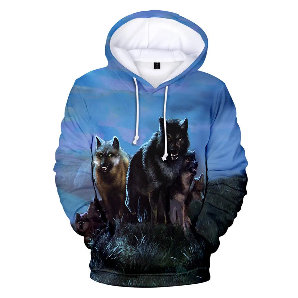 Sweatshirt com Capuz Cool Space Galaxy Wolf para Homem — Lobo Brilhante, Estilo Fashion, Pullover de Primavera e Outono