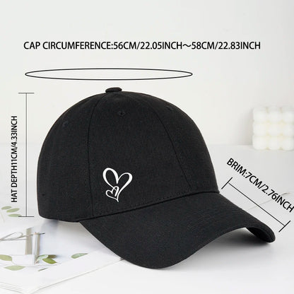 Minimalistická kšiltovka s potiskem dvou srdcí pro ženy i muže, měkká, nastavitelná, ve stylu „dad hat“, ležérní, s motivem lásky, sluneční čepice