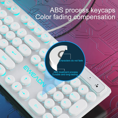 EWEADN GX330 Typewriter Gaming Keyboard, 104 Keys Wired Round Keycaps with Blue Backlit USB Wired Computer External Keyboards