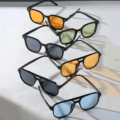 6-Piece Set Fashionable Unisex Sunglasses Square Retro Polygons Women's Black Vintage Stylish Men's And Women's Sunglasses