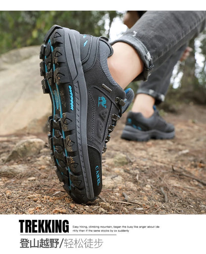 Classic Black Men's Hiking Shoes Outdoor Low-Cut Climbing Walking Shoes Trekking Sneakers Non-Slip Mountaineering Shoes for Men