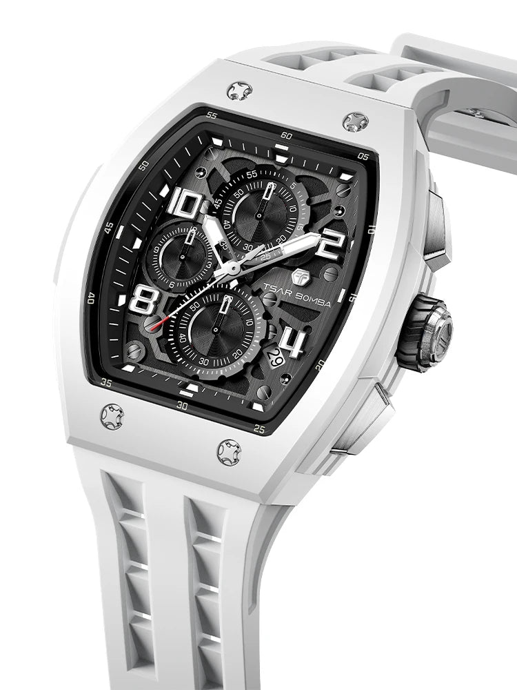 TSAR BOMBA Watch for Men Luxury Brand Tonneau Design Waterproof Clock Stainless Steel Wristwatch Fashion Rectangle Men's Watch