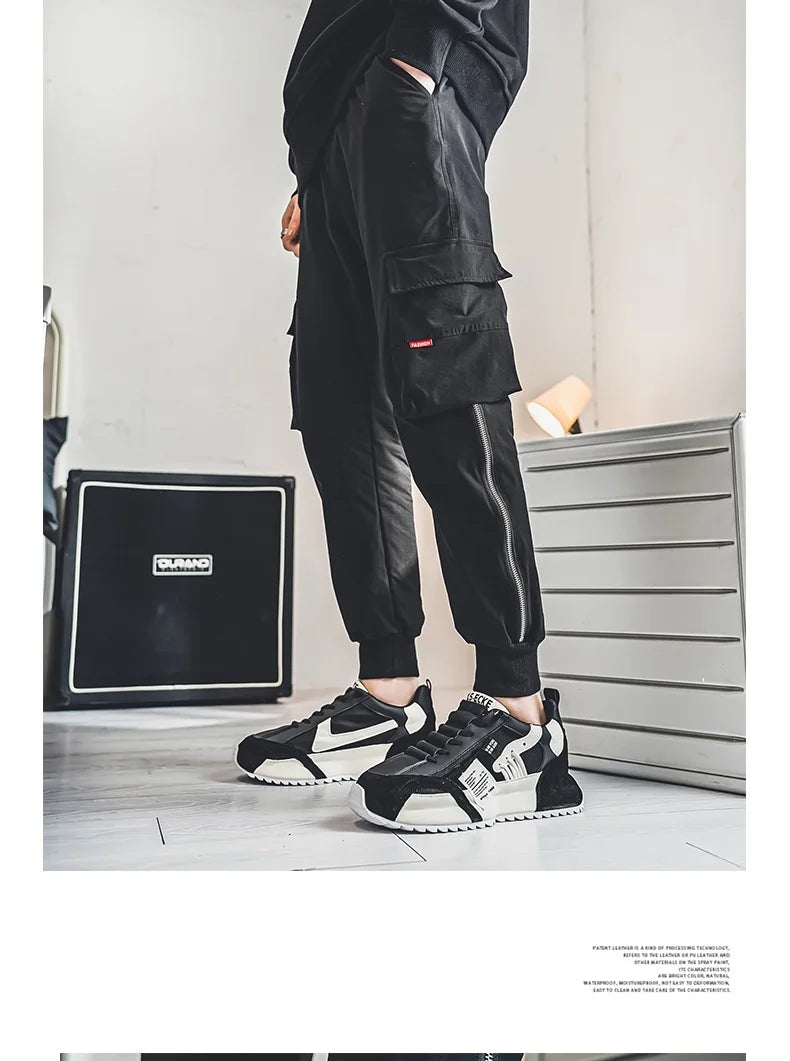 Men's Casual Sports Four Seasons Moccasins Trendy Designer Personality Lace-Up Leather Sneakers Comfortable Breathable